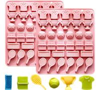 2PCS Tennis Chocolate Mold 32 Cavities Tennis Sports Silicone Candy Molds Trophy Cup Ball Racket Shapes Ice Cube Molds Tennis Mould for Chocolate Candy Fondant Jello Sugar Baking Craft Cupcake Decor