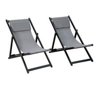 Outsunny 2Pcs Texteline Chaise Lounge Recliner Chair Adjust Lounger Patio Grey