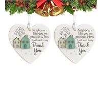 2PCS Thank You Neighbours Heart-Shaped Ornament, Christmas Neighbours Heart Ornament, Neighbour Like You Are Precious & Few, Creative Ceramic Christmas Thanks Hanging Decor for Tree Window