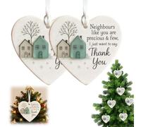 2PCS Thank You Neighbours Heart Shaped Ornament,Heart-Shaped Ceramic Neighbor Ornaments Like Christmas You a 2025,Neighbours