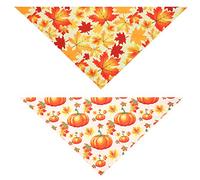 2pcs Thanksgiving Dog Bandanas Pumpkin and Maple Leaves Reversible Triangle Bibs Scarves for Dogs Cats Pets Fall Halloween Party Costume Accessories