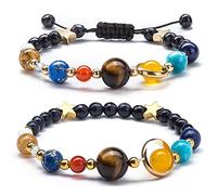 2pcs The Eight Planet Bracelet Natural Solar System Adjustable Natural Stone Energy Bracelet For Women Men Fashion Jewelry