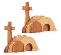 2Pcs The Empty Tomb Easter Scene and Cross Decoration,Wooden Easter Resurrection Scene Set,Free-Moving Jesus Tomb Easters Tray Decor Resurrection Scenes Cross Figurines