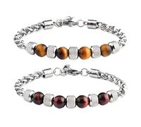 2PCS The Guardian - Son's Tiger Eye Protection Bracelet, Titanium Steel Beaded Bangle, Adjustable Link Chain Bangles Bracelet (2pcs D)