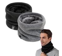 2PCS Thermal Knitted Neck Warmer - Mid-Fit Fleece-Lined Snood Gaiter Scarf for UK6-11 Adults - Soft Breathable Tube for Outdoor Cycling Running Hiking Skiing Motorbike in Cold Weather (Black & Grey)