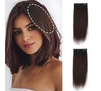 2Pcs Thick Hairpieces Clip in Hair Extensions Synthetic Invisible Seamless Adding Extra Hair Volume for Thinning Hair Women Darkest Brown Mix with Dark Auburn Brown