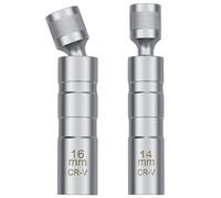 2Pcs Thin Wall Spark Plug Socket, 3/8 inch 12-Point Universal Joint Magnetic Swivel Spark Plug Socket Set, 14mm & 16mm Spark Plug Removal Tool for Motorcycle Spark Plugs and Small Car Engines (Silver)