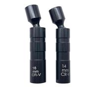 2Pcs Thin Wall Spark Plug Socket, 3/8 inch 12-Point Universal Joint Magnetic Swivel Spark Plug Socket Set, 14mm & 16mm Spark Plug Removal Tool for Motorcycle Spark Plugs and Small Car Engines (Black)