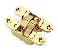 2Pcs Three-Dimensional Invisible Door Hinges ，Wooden Door Folding Blind Doors Cross 180° Inside and Outside Open Hidden Hinges(Gold,Right)