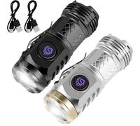 2Pcs Three-Eyed Monster Mini Flashlight, German Three-Eyed Monster Mini Flash Super Power Flashlight, Pocket Flashlight with Clip, Torch LED Flashlight, Portable Pocket Torch (Black+Silver)