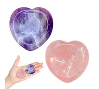 2Pcs Thumb Worry Stone for Anxiety Relief, Heart Natural Crystals Set, Hand Carved Amethyst and Rose Quartz Healing Crystals Gifts for Stress Anxiety Relief Meditation Emotional Balance Room Decor