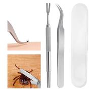 2PCS Tick Remover Tool Set, Tick Removal Tool, Stainless Steel Tick Remover Tool Set Complete Tool Kit for Humans, Cats & Dogs(With Tick Removal Tweezers & Sharp Rake & Box)