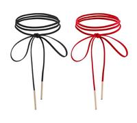 2Pcs Tie Gothic Bow Choker Necklace for Women Velvet String Long Rope Chain | Metallic tube accents on wrap cords; retro black & red party accessories for prom styling and layered outfits