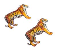 2pcs Tiger Embroidery Cloth Patch Orange Rayon Iron on Applique