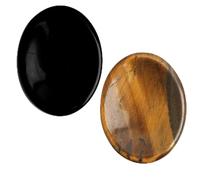 2Pcs Tiger Eye Healing Crystal and Black Obsidian Stone Brown Oval Shaped Natural Gemstone Worry Stone for Anxiety Relief, Reiki Energy Healing, Stress Management Energy Balancing