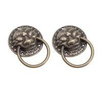2pcs Tiger Head Door Knob Copper Retro Chinese Style Decorative Handle | Antique Golden Finish, Ring Pull Design, Suitable for Chests, Bookcase Doors, Furniture Projects, Indoor Spaces and Garden