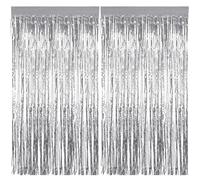 2pcs Tinsel Curtain Pink Glitter, 3ft X 6.4ft Aluminum Foil Flow Curtain Background Streamer, Girls Tinsel Curtains Pastel Foils Fringe,Birthday Party Wedding Holiday Backdrop Decoration (Slivery)
