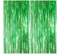 2pcs Tinsel Curtain Pink Glitter, 3ft X 6.4ft Aluminum Foil Flow Curtain Background Streamer, Girls Tinsel Curtains Pastel Foils Fringe,Birthday Party Wedding Holiday Backdrop Decoration (Green)