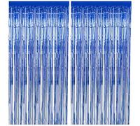 2pcs Tinsel Curtain Pink Glitter, 3ft X 6.4ft Aluminum Foil Flow Curtain Background Streamer, Girls Tinsel Curtains Pastel Foils Fringe,Birthday Party Wedding Holiday Backdrop Decoration (Blue)