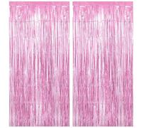2pcs Tinsel Curtain Pink Glitter, 3ft X 6.4ft Aluminum Foil Flow Curtain Background Streamer, Girls Tinsel Curtains Pastel Foils Fringe,Birthday Party Wedding Holiday Backdrop Decoration (Pink)
