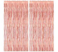2pcs Tinsel Curtain Pink Glitter, 3ft X 6.4ft Aluminum Foil Flow Curtain Background Streamer, Girls Tinsel Curtains Pastel Foils Fringe,Birthday Party Wedding Holiday Backdrop Decoration (Rose gold)