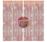 2pcs Tinsel Curtains - 3.3ft x 6.5ft Foil Curtain Backdrop, Curtain Hanging Streamers for Birthday, Wedding, Baby Shower, New Year's Eve, Graduation, Halloween, Party Decorations (Rose Gold+Rose Gold)