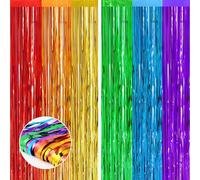 2pcs Tinsel Rainbow Glitter Foil Door Curtain, 3.2ftx6.5ft Foil Fringe Curtain Streamers Shimmer Backdrop Decorations for Birthday Wedding Disco Party