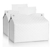 2Pcs Tissue Box Cover Holder Rectangular Modern PU Leather Tissue Box Holder, Decorative Holder Organizer for Bathroom Vanity Countertop, Car, Night Stands, Office 9.5"X5"X5"(Pure White)