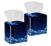 2Pcs Tissue Box Cover Holder Square, Decorative PU Leather Tissue Organizer Dispenser for Vanity Bathroom Tabletop Office Car, Constellation and Cosmic Objects Night Sky Background