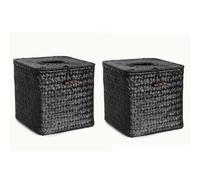 2pcs Tissue Box Cover Square ，Seagrass Square Tissue Box ，Cover Woven Napkin Holder Decorative for Bathroom Farmhouse(Color:Black)