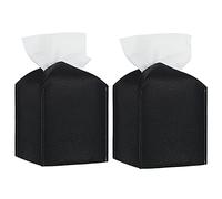 2Pcs Tissue Box Cover, Square Tissue Box Cover,Modern Delicate PU Leather Cube Tissue Covers, Decorative for Bathroom Vanity Countertop, Hotel, Car, Office, Home 5"X5"X5" (Black)