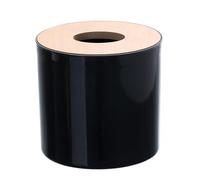 2PCS Tissue Box Cover, Toilet Roll Storage Toilet Paper Dispenser with Lid Round Toilet Paper Roll Cover Wooden for Bathroom Kitchen (Black)
