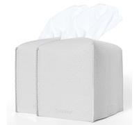 2Pcs Tissue Box Covers, Tissue Box Holder Cube, Modern Delicate PU Leather Square Tissue Covers, Decorative for Bathroom Vanity Countertop, Hotel, Car, Office, Home 5"X5"X5" (Light Grey)