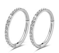 2pcs Titanium Cartilage Earrings Piercing 18G 16G CZ Nose Rings Hoops Diameter 8mm 10mm Crystal Conch Helix Tragus Lobe Rook Hinged Segment Rings Lip Nostril Clicker Body Piercing Jewelry Silver-Gold,