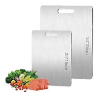2PCS Titanium Chopping Board , Stainless Steel Cutting Board, Dual-Sided Food Grade Multifunctional Cutting Board for Kitchen, Meat & Vegetables, Dishwasher Safe, Non-Stick Durable (34*23cm + 25*15cm)
