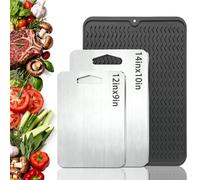 2PCS Titanium Cutting Board,S316 Stainless Steel Chopping Board,Double-Sided Food Grade Cutting Board,2mm thickened,With anti-slip pad,Dishwasher Safe Ideal for Handling Meat and Vegetables Separately