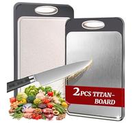 2Pcs Titanium Cutting Board, Stainless Steel Chopping Board, Double-Sided Food Grade Cutting Board, Dishwasher Safe Ideal for Handling Meat and Vegetables Separately