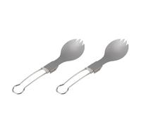2pcs Titanium Folding Spork for Camping and Travel, Silver Polished | Dual Spoon Fork Combo, Fine Texture Finish, Lightweight Outdoor Kitchen Utensil, Camp Dining Tool