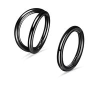 2Pcs Titanium Nose Rings Hoop 20G 18G 16G Double Hoop Nose Ring Diameter 6mm to 10mm Cartilage Helix Daith Rook Earring Hinged Septum Segment Ring Clicker Piercing Silver-Gold-Rose Gold-Black