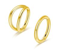 2Pcs Titanium Nose Rings Hoop 20G 18G 16G Double Hoop Nose Ring Diameter 6mm to 10mm Cartilage Helix Daith Rook Earring Hinged Septum Segment Ring Clicker Piercing Silver-Gold-Rose Gold-Black