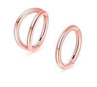 2Pcs Titanium Nose Rings Hoop 20G 18G 16G Double Hoop Nose Ring Diameter 6mm to 10mm Cartilage Helix Daith Rook Earring Hinged Septum Segment Ring Clicker Piercing Silver-Gold-Rose Gold-Black