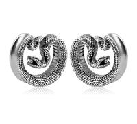 2PCS Titanium Steel Ear Tunnels Plugs 8-25mm, Serpentine Design Ear Gauges for Cartilage Stretching and Piercing Jewelry(Silver,22mm (7/8"))