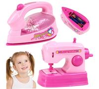 2PCS Toddler Pretend Play Toy with Iron & Sewing Machine Mini Pretend Play Toys Realistic Mini Stuff with Light & Sound for Real Scene Restoration game