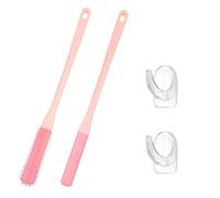 2Pcs Toe Cleaning Brush, Long Reach Foot Cleaning Brush, Long Handle Silicone Toe Gap Scrubber, Shower Toe Lotion Applicator with 2 Hooks for Elderly Senior Men Women (Pink)