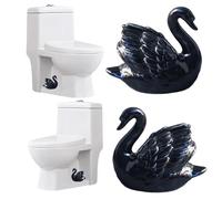 2PCS Toilet Bolt Covers Decorative, Ceramic Toilet Bolt Caps Decorative, Funny Toilets Screw Cover Caps, Lovely Swan Toilets Bowl Bolt Covers, Easy Installation Bathroom Accessories (Black)