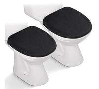 2pcs Toilet Lid Cover, Stretch Velvet Toilet Seat Cover for Bathroom, Ultra Soft Toilet Cover Luxury Velvet Machine Wash, Fits Most Round, Elongated and Oblong Lids, Bathroom Decor, Black