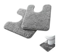 2PCS Toilet Mat Pedestal Only, Absorbent Non-Slip U-Shape Bath Mat, Grey | Microfibre U-shape Pedestal Mat, 50x50cm, Machine Washable, Quick Dry, Thick Fluffy Pile, for Homes Flats Bathroom