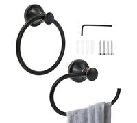 2PCS Toilet Roll Holder Black Hand Towel Ring Set Stainless Steel Toilet Paper Roll Holder Wall Mounted Towel Holder Matt Black Towel Ring for Bathroom Kitchen Bedrooms