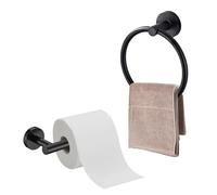 2Pcs Toilet Roll Holder & Towel Ring Set, Wall Mounted 304 Stainless Steel Black Toilet Paper Holder, Waterproof & Rotateproof Holder for Bathroom(Black)