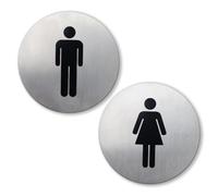2Pcs Toilet Sign Male Female Self Adhesive Restroom Sign Slimline Toilet Sign Rigid Brushed Silver Aluminium Toilet Sign with Double Sided Tape for Home Hotel Company Shopping Mall (76mm × 76mm)